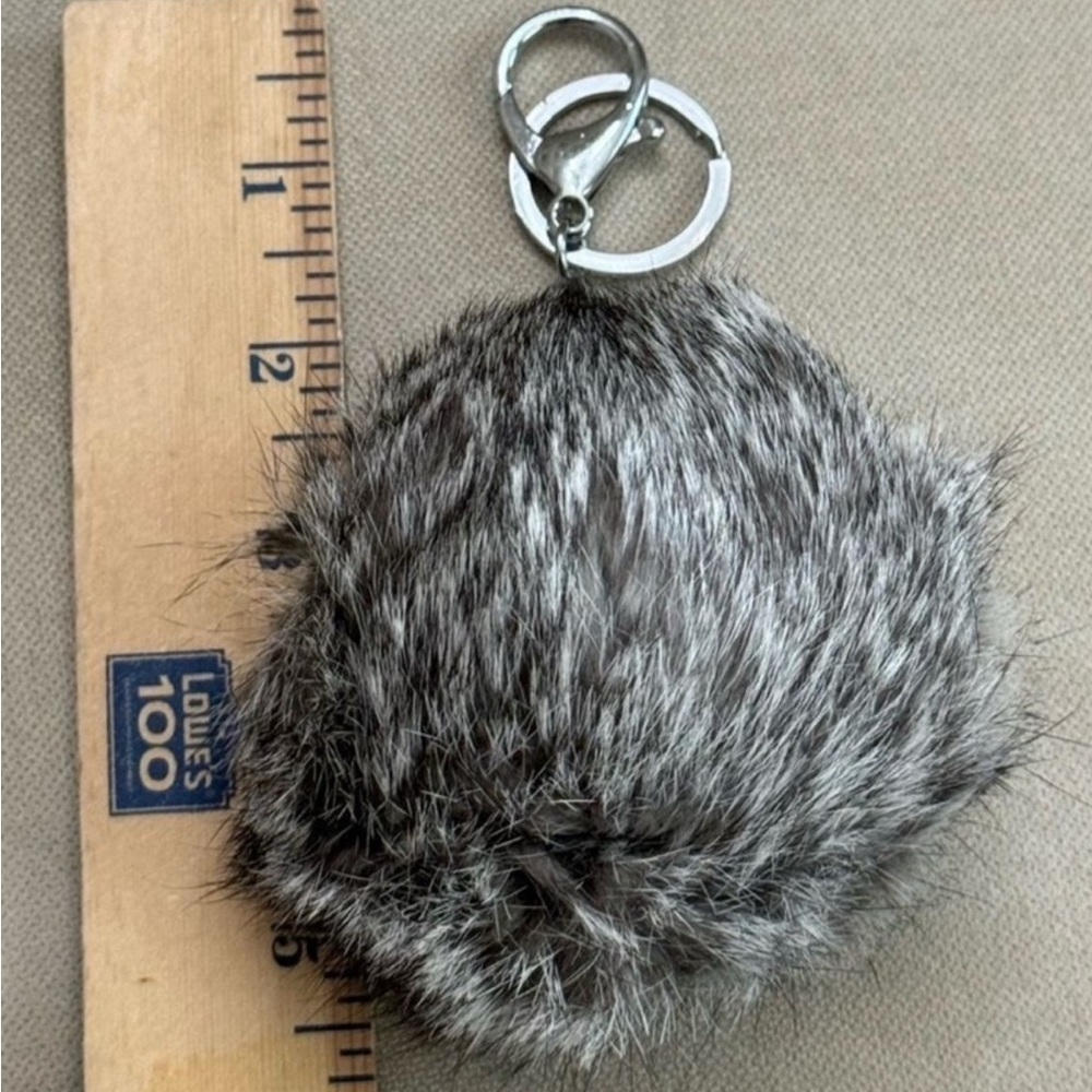 Gray Rabbit Fur Keychain or Handbag Accessory